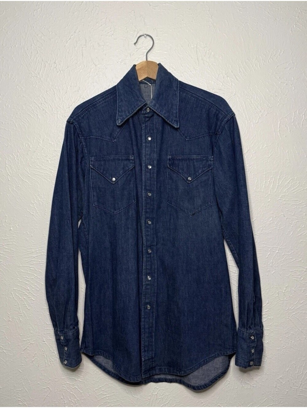 Vintage Western Wear Shirt Mens Medium Blue Denim Pearl Snap Western 70s